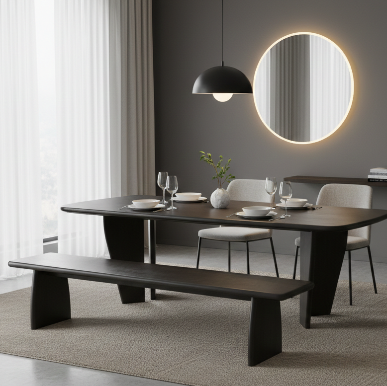 Table et banc Jasper en frêne noir